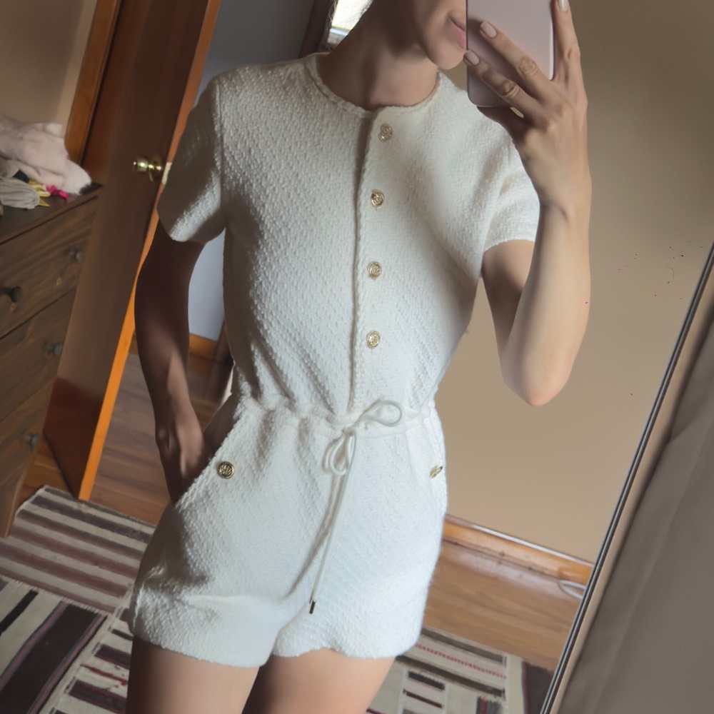 Maje Cream Textured Romper